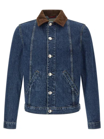 Brunello Cucinelli Blue Cotton Denim Jacket In Animal Print