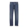 Brunello Cucinelli Denim Blue Cotton Jeans With Concealed Fastening In Blue