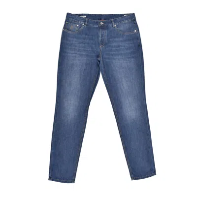 Brunello Cucinelli Logo-embroidered Five-pocket Jeans In Blue