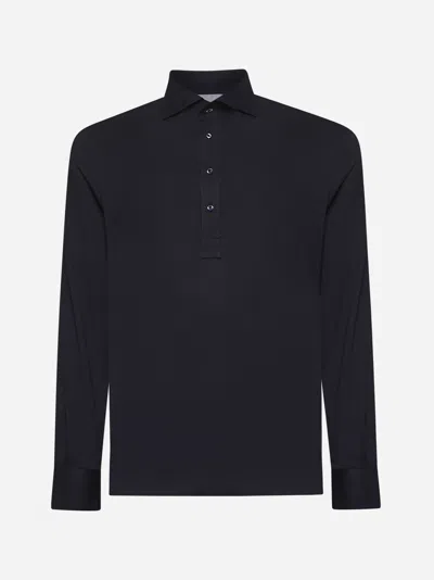 Brunello Cucinelli Long-sleeved Straight Hem Polo Shirt In Black