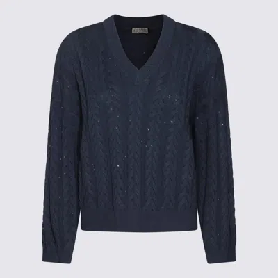 Brunello Cucinelli Blue Cotton Knitwear In Blue Colorato
