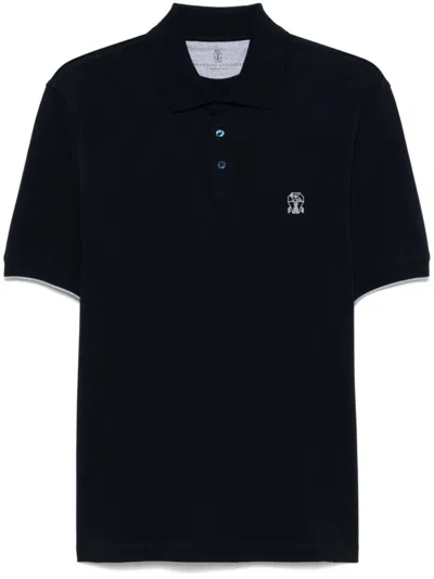Brunello Cucinelli Blue Cotton Polo Collared Shirt
