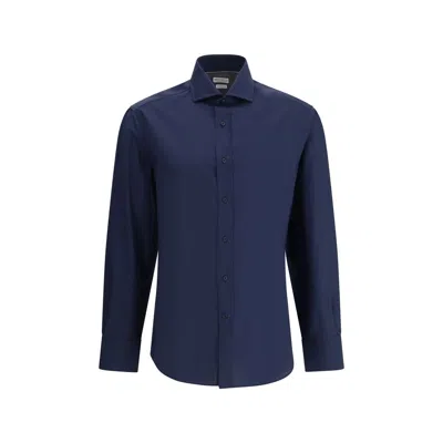 BRUNELLO CUCINELLI BLUE COTTON SHIRT