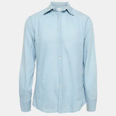 Pre-owned Brunello Cucinelli Blue Cotton Slim Fit Shirt M
