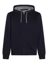 Brunello Cucinelli Techno Cotton Interlock Zip-front Hooded Sweatshirt In Blue