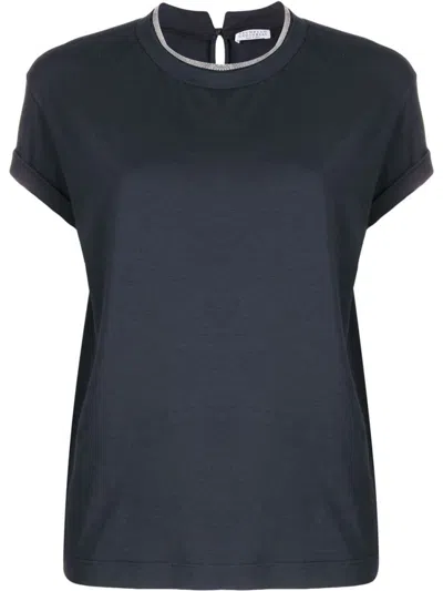 BRUNELLO CUCINELLI BLUE COTTON T-SHIRT