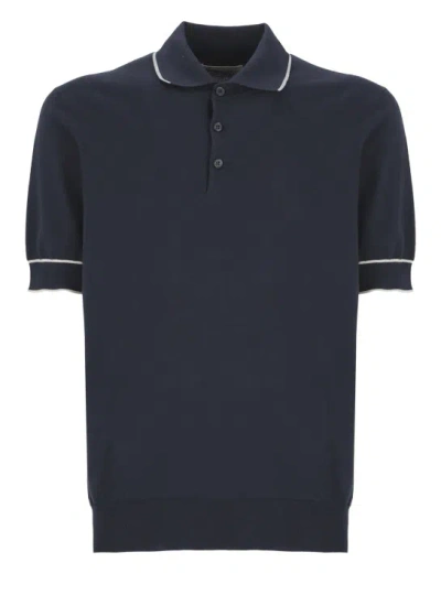 Brunello Cucinelli Blue Cotton Three Buttons Polo Shirt In Black