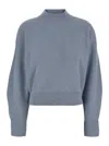 Brunello Cucinelli Blue Crewneck Sweater With Monil Detail In Cashmere Woman In Blue
