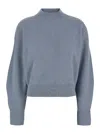 Brunello Cucinelli Blue Crewneck Sweater With Monil Detail In Cashmere Woman In Blu