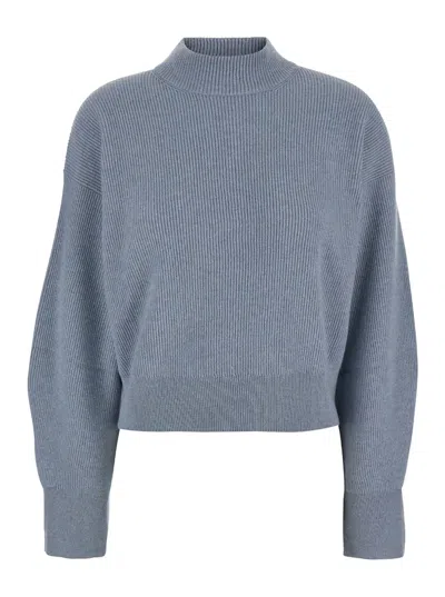 Brunello Cucinelli Blue Crewneck Sweater With Monil Detail In Cashmere Woman