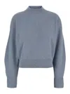Brunello Cucinelli Blue Crewneck Sweater With Monil Detail In Cashmere Woman In Blue