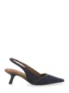 Brunello Cucinelli Denim Pointed-toe Slingback Pumps With Monili Trim In Blue
