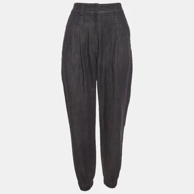 Pre-owned Brunello Cucinelli Blue Denim High Waisted Pleated Joggers S