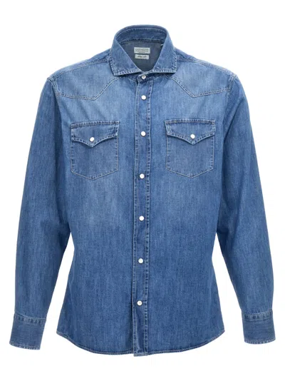 BRUNELLO CUCINELLI BLUE BLUE DENIM SHIRT