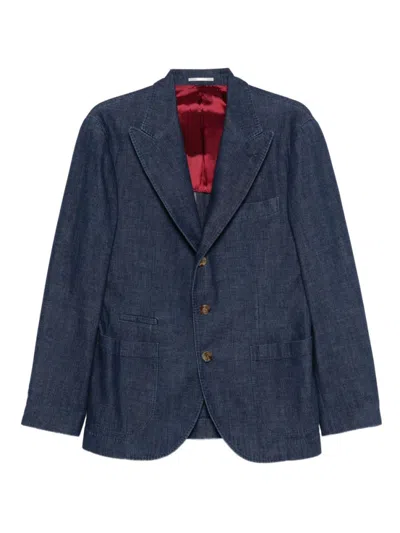 Brunello Cucinelli Single-breasted Cotton Denim Jacket With Patch Pockets In Blue