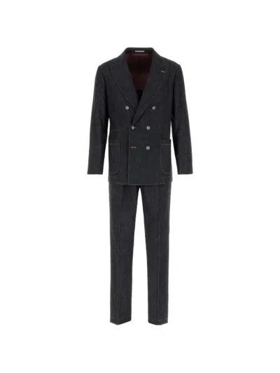 Brunello Cucinelli Blue Denim Suit In Black