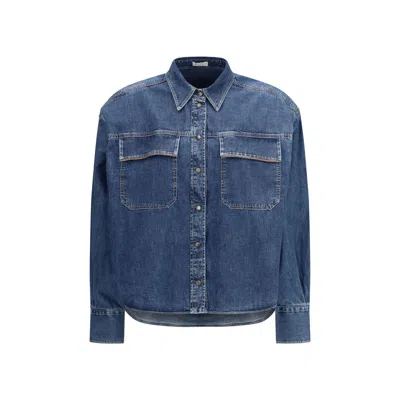 Brunello Cucinelli Women Denim Shirt With Jewel Details In Blue