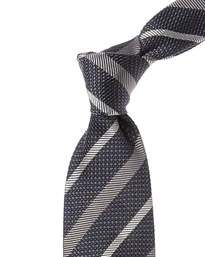 Brunello Cucinelli Blue Diagonal Stripe Silk Tie In Black