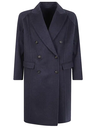 BRUNELLO CUCINELLI BLUE DOUBLE-BREASTED COAT