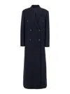 Brunello Cucinelli Blue Double-breasted Long Coat With Peak Revers