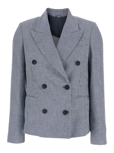 Brunello Cucinelli Blue Double-breasted Jacket With Peak Lapels In Wool Woman