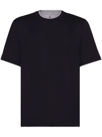 BRUNELLO CUCINELLI BLUE CONTRASTING-TRIM JERSEY T-SHIRT
