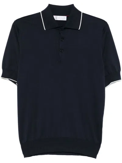 Brunello Cucinelli Blue Fitted Cotton T-shirt With Refined Detailing
