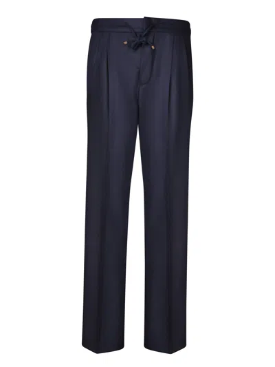 BRUNELLO CUCINELLI BLUE FLANNEL DRAWSTRING TROUSERS