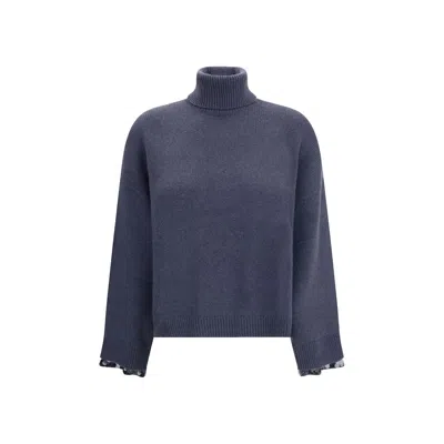 BRUNELLO CUCINELLI BLUE FLEECE WOOL TURTLENECK