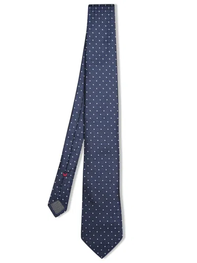 Brunello Cucinelli Blue Geometric Silk Tie