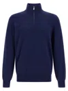Brunello Cucinelli Half-zip High Collar Sweater In Blue