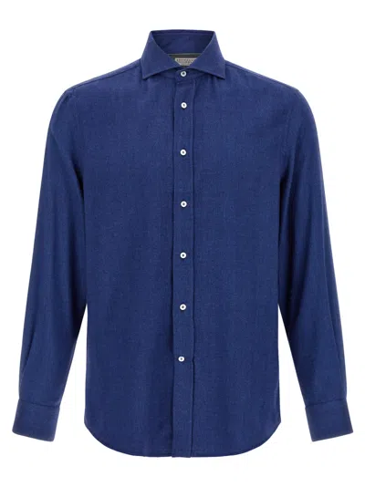 BRUNELLO CUCINELLI BLUE HERRINGBONE SHIRT