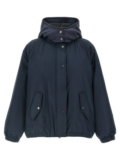 Brunello Cucinelli Blue Hooded Down Jacket