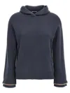 Brunello Cucinelli Ribbed Texture Hooded Sweater With Long Sleeves In Blue