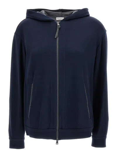 Brunello Cucinelli Blue Hooded Sweatshirt In Cotton Blend Woman