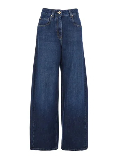 Brunello Cucinelli Blue Jeans With Five-pocket Design And Patch Logo On The Back In Denim Woman