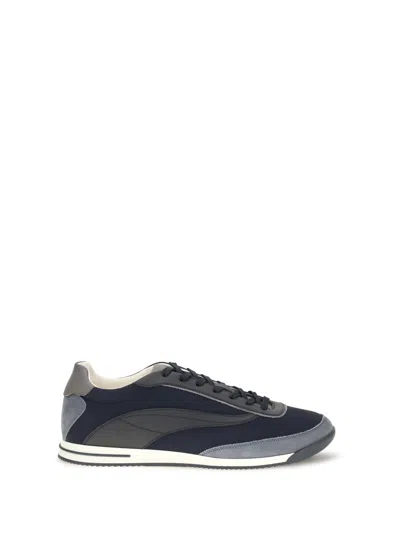 Brunello Cucinelli Blue Suede Leather Athletic Sneakers In Animal Print