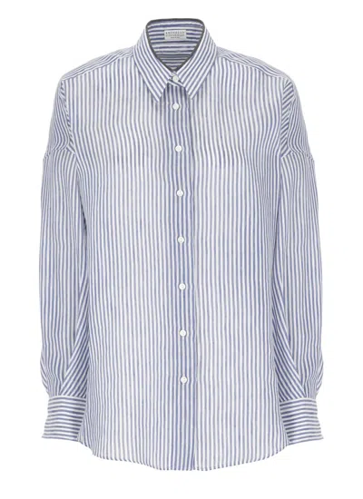 Brunello Cucinelli Blue Linen And Silk Shirt