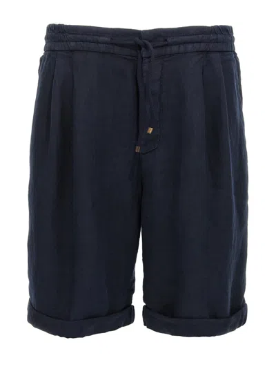 BRUNELLO CUCINELLI BLUE LINEN BERMUDA SHORTS