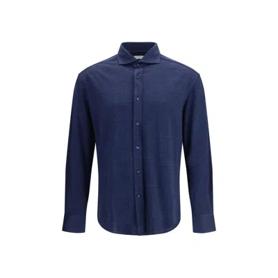 BRUNELLO CUCINELLI BLUE LINEN DRESS SHIRT