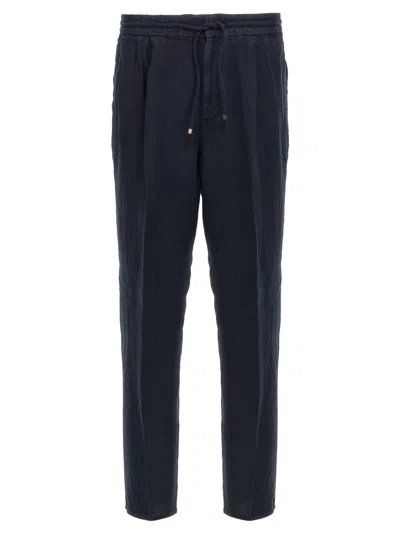 Brunello Cucinelli Blue Linen Leisure Fit Trousers