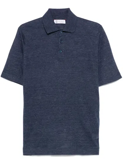 Brunello Cucinelli Blue Linen Polo Sweater
