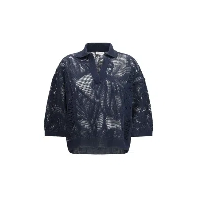 Brunello Cucinelli Blue Linen Polo Women's Shirt