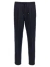 Brunello Cucinelli Men Leisure Fit Trousers In Virgin Wool Flannel With Drawstring And Double Darts In Blue