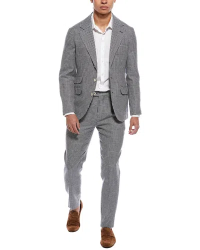Brunello Cucinelli Prince Of Wales Check Tailored Suit In Gray