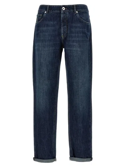 Brunello Cucinelli Blue Logo Embroidery Jeans