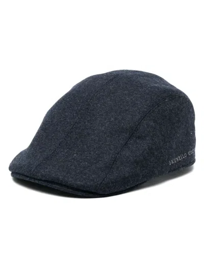 Brunello Cucinelli Blue Logo Flat Hat In Gold