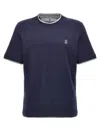 Brunello Cucinelli Short-sleeved Crew Neck T-shirt With Contrasting Stitching In Blue