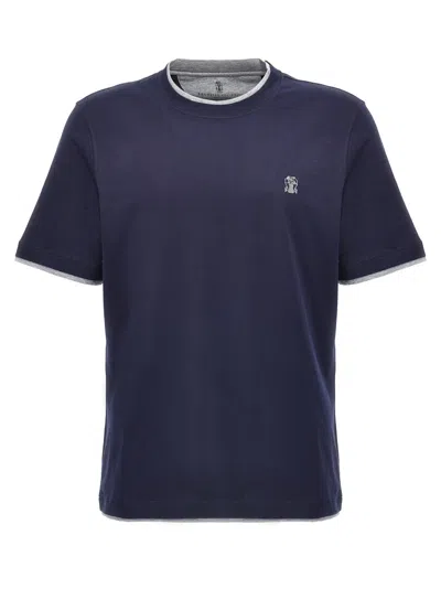 BRUNELLO CUCINELLI BLUE LOGO LAYERED T-SHIRT