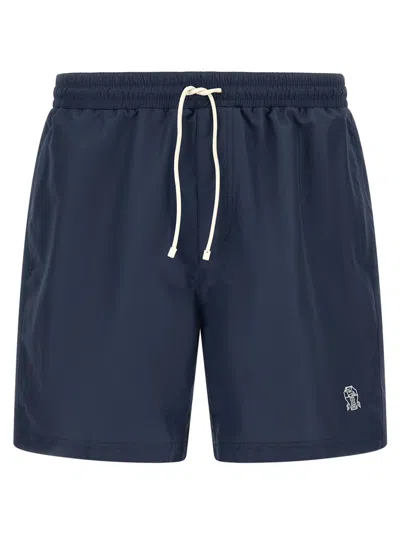 BRUNELLO CUCINELLI BLUE LOGO SWIM SHORT